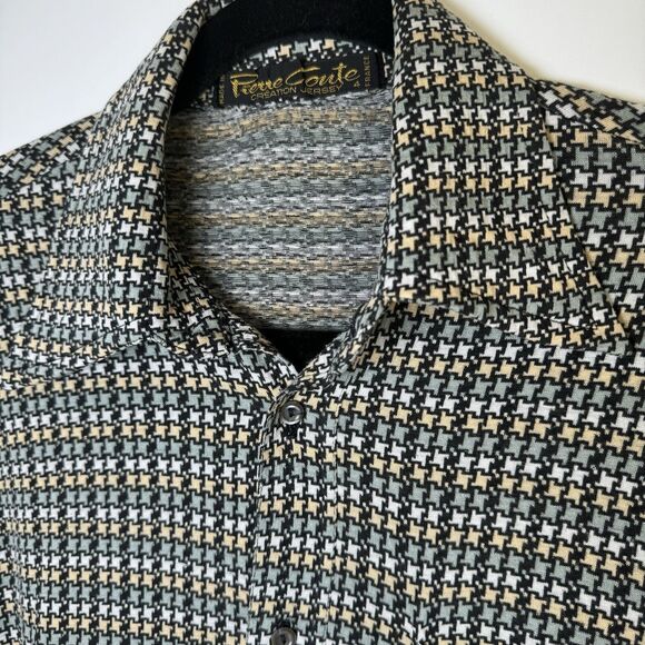 Vintage 70s Pierre Conte France Creation Jersey Shirt Men Size 4 Mod Houndstooth - Picture 2 of 14